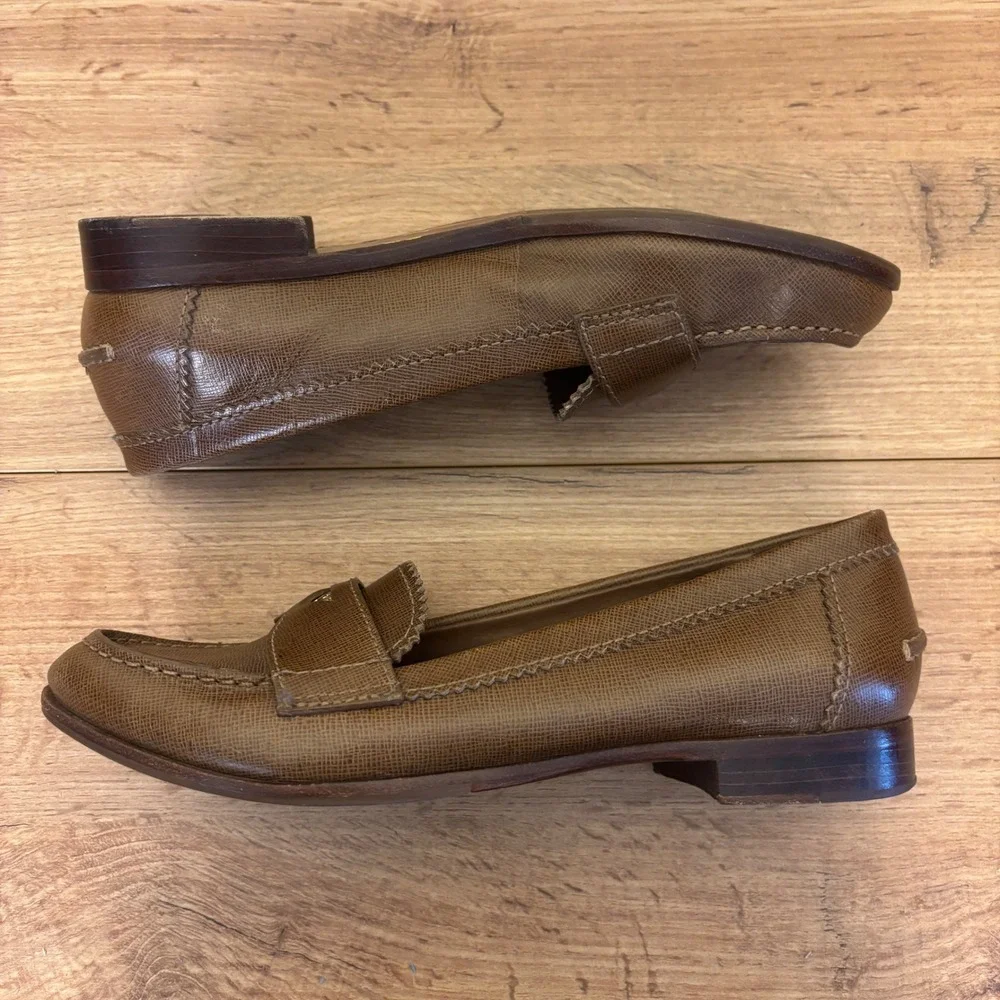 TORY BURCH Leather Penny Loafers Brown Women Size 8 Low Heel Casual Office